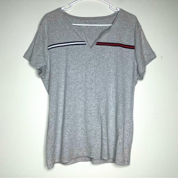 < Tommy Hilfiger Classic Grey Split Neck Tee > - Picture 2 of 6